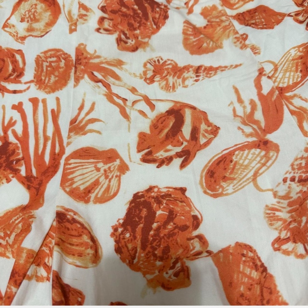 Maeve Anthropologie White Midi Skirt with Orange seashells, coral, marine life - Picture 6 of 6